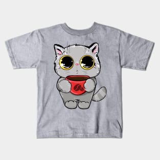 cat with cup coffee Kids T-Shirt